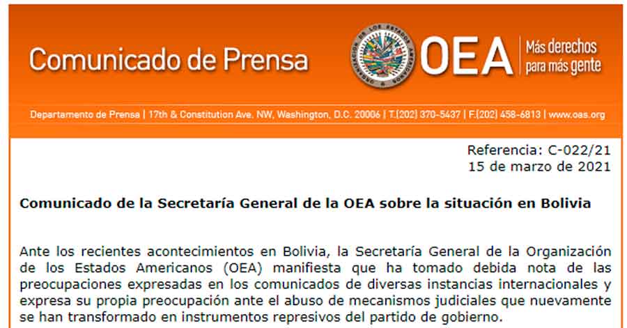 OEA señala que la justicia boliviana no garantiza juicio justo y recomienda liberar a todos los detenidos